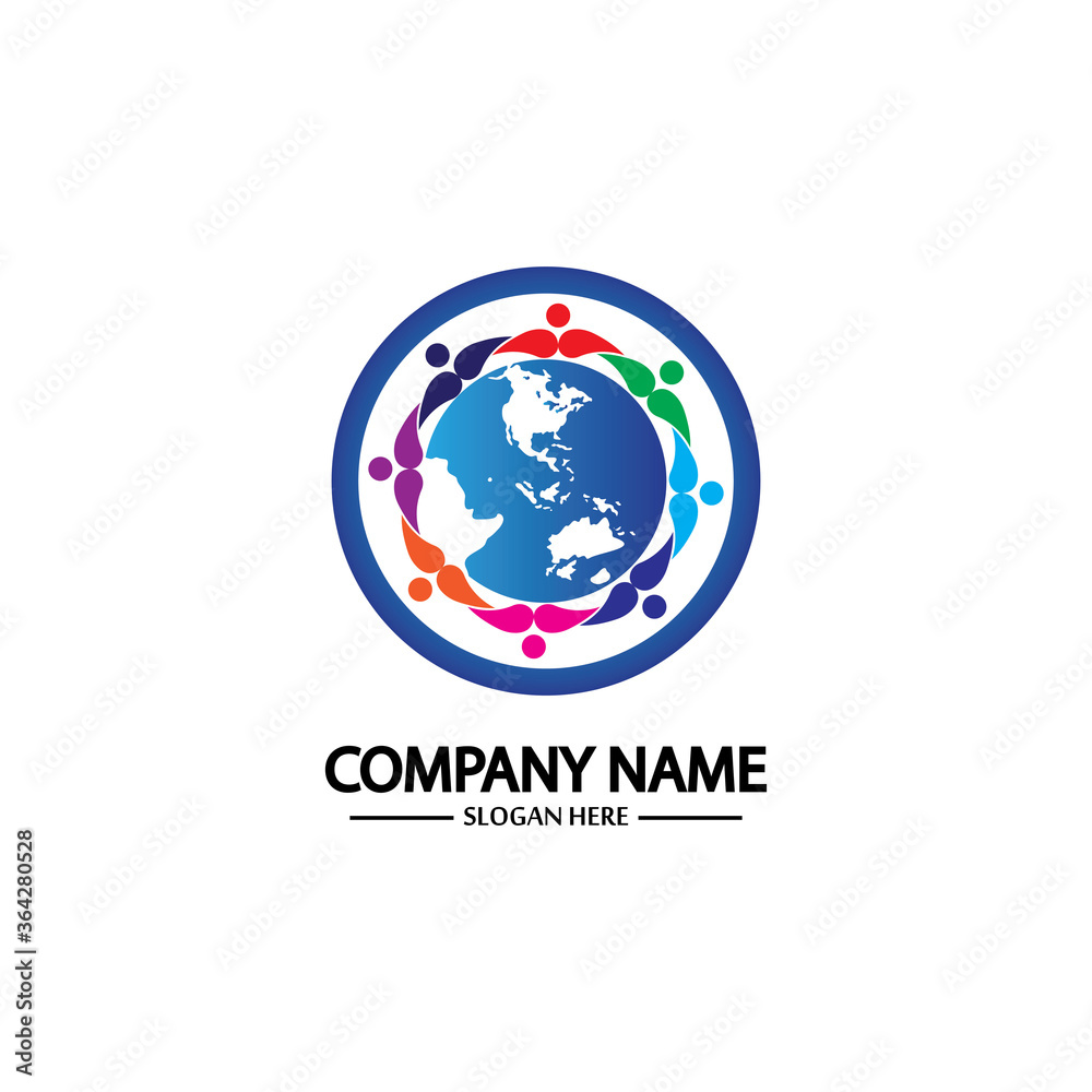 world comunity logo with people and globe illustration design vector. world comunity logo with people and globe illustration design vector.