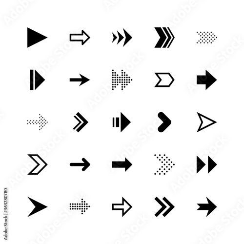 Arrows collection for navigation or loading web buttons vector symbol icons set. Black arrow as a pointer forward and down page, design, recycle. Isolated collection of Arrows for web sites.