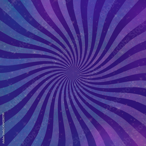 Twirl vintage background with rays. Cosmic colors and shades. Space with stars in purple  blue and pink shades.