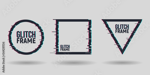 Vector geometric shapes frames with glitch effect. Modern trendy backgrounds for design card, poster, flyer, cover, banner.