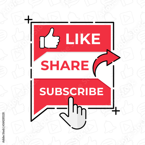 Like, Share, Comment, Subscribe and share icon button vector illustration. Set of social media button or icon vector illustration design template for video channel, blog and background banner concept