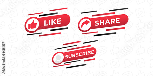 Like, Share, Comment, Subscribe and share icon button vector illustration. Set of social media button or icon vector illustration design template for video channel, blog and background banner concept