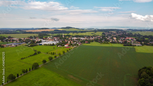 air view of Leutersdorf and the mountains nearby in saxony