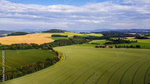 air view of Leutersdorf and the mountains nearby in saxony