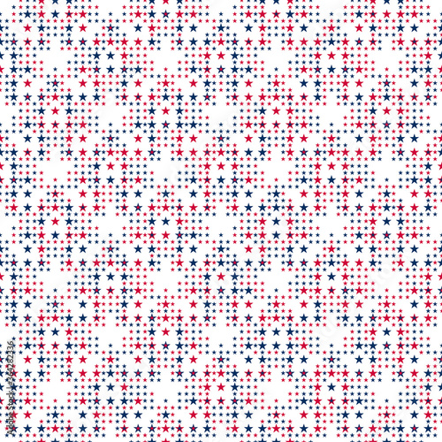 Seamless vector pattern with five pointed stars on white background. 4th July abstract geometric pattern. Old glory red and blue colours.