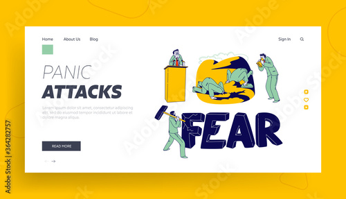 Panic Attack Disorder Landing Page Template. Male Character Fear in Public Place. Psychology, Mental Health Problem. Depressed Man Yelling, Hiding Head under Ground. Linear People Vector Illustration