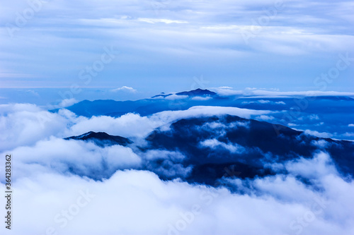 Beautiful sea of clouds at dawn on the top of the mountain.