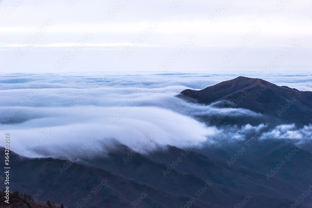 Beautiful sea of clouds at dawn on the top of the mountain. Beautiful sea of clouds at dawn on the top of the mountain.