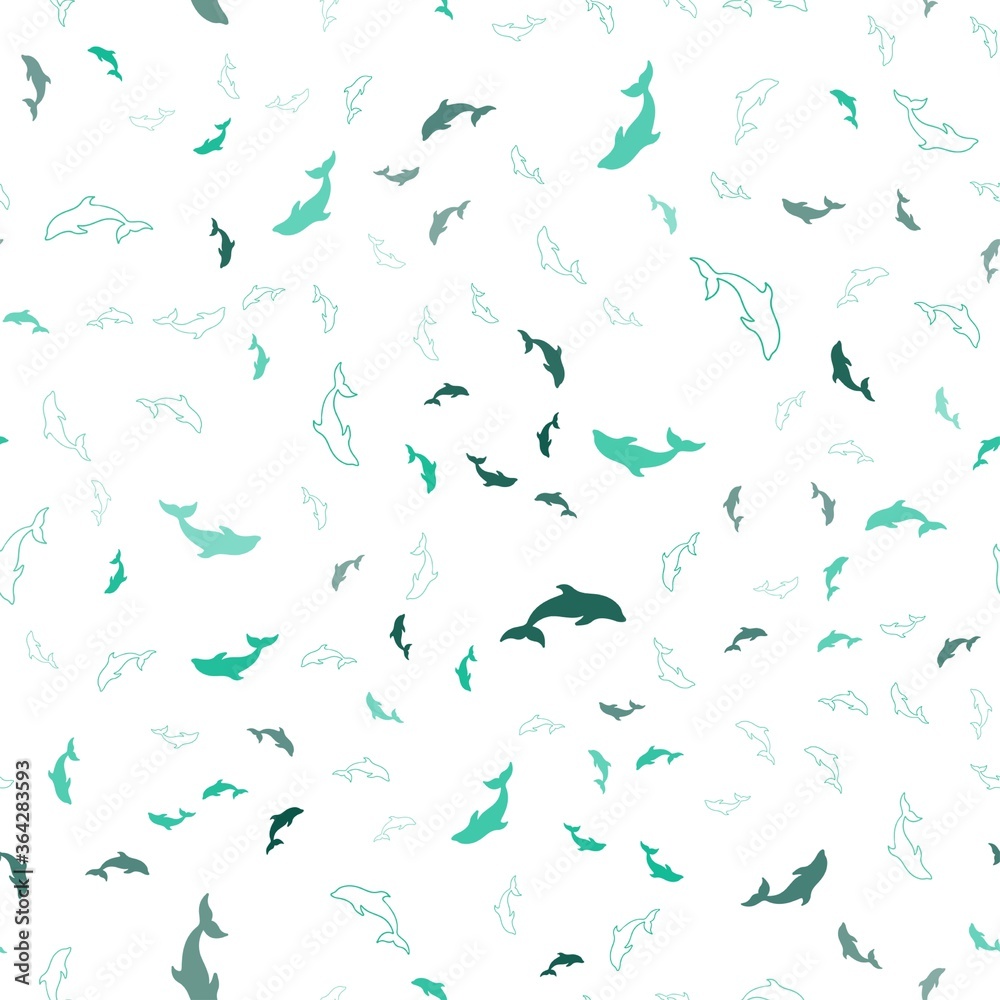 Fototapeta premium Light Green vector seamless backdrop with ocean dolphins. Shining illustration of colorful gradient sea dolphins. Template for natural magazines.