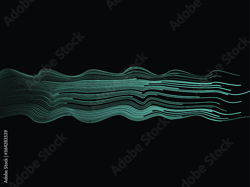 Abstract digital landscape . flow lines background . Fluid wavy ocean .Striped linear pattern . Music sound wave . Vector illustration