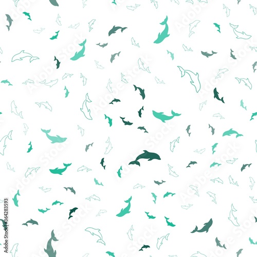 Light Green vector seamless backdrop with ocean dolphins. Shining illustration of colorful gradient sea dolphins. Template for natural magazines.