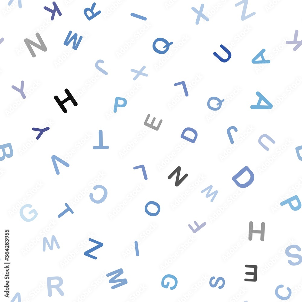 Fototapeta Jasnoniebieski wektor bezszwowe szablon z na białym tle liter. Niewyraźne wzornictwo w prostym stylu ze znakami alfabetu. Wzór do projektowania tkanin, tapet.