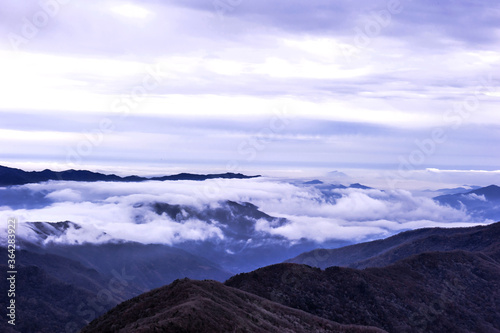 Beautiful sea of clouds at dawn on the top of the mountain.