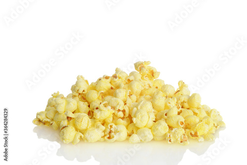 Fényképezés pile of salted buttered popcorn on white
