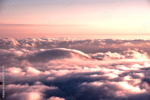 Beautiful sea of clouds at sunset on the top of the mountain.