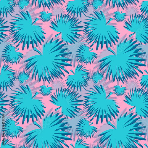 Tropical Seamless Pattern leaves on pink background. Trendy summer Hawaii print. Exotic Summer Background. Beautiful floral pattern. Vector design for print, textile ets.