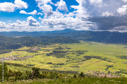 The view of natural phenomenon Cerknica intermittent lake from Slivnica, Slovenia 