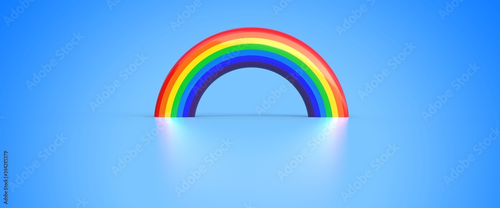 Obraz premium tęcza i jego odbicie na niebieskim tle - renderowania 3D