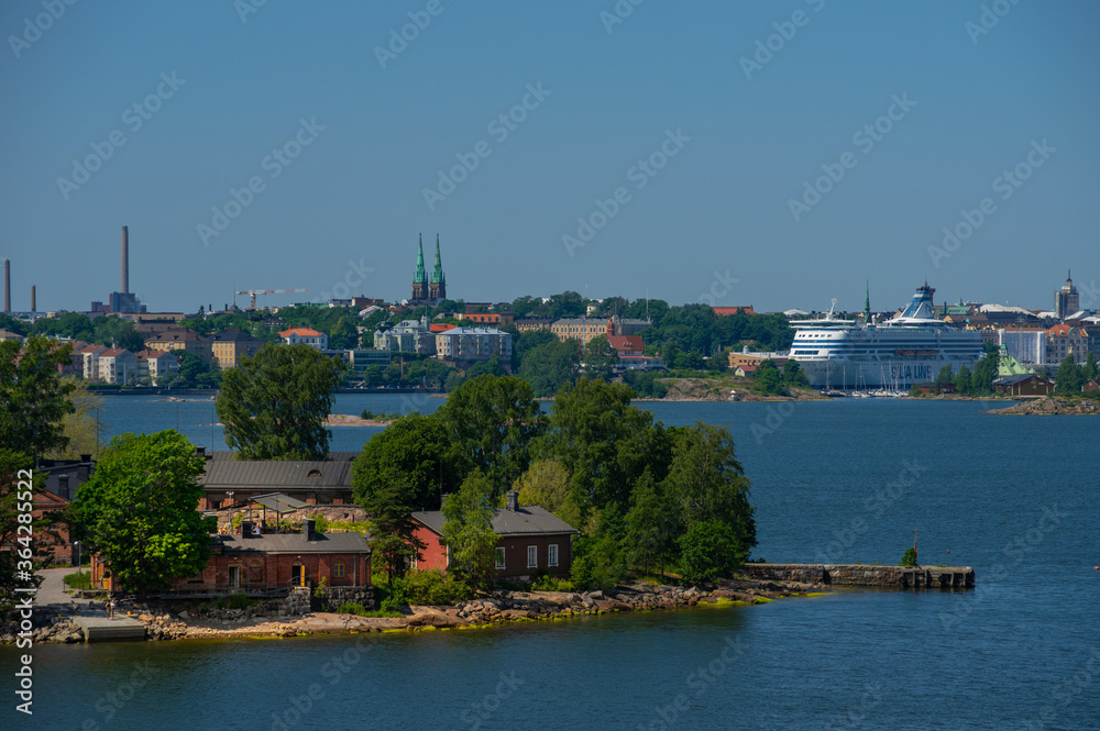 View of the Lonna island and Gulf of Finland in summer. Helsinki city at background.