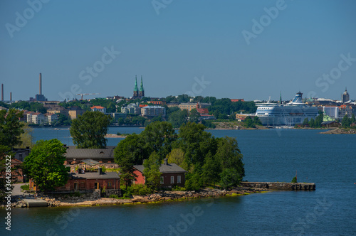 View of the Lonna island and Gulf of Finland in summer. Helsinki city at background.