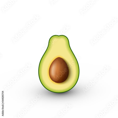 Realistic avocado for healthy eating. Cut in half avocado with pit. Vector 3D illustration.