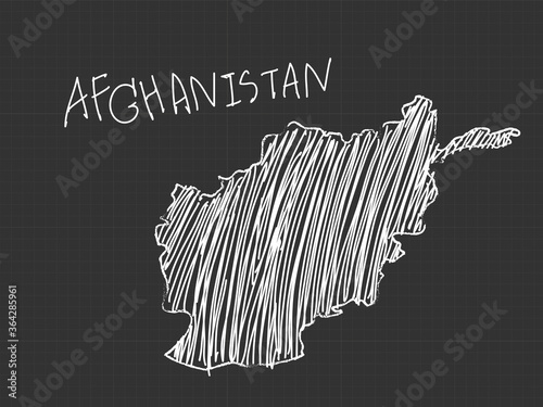 Afghanistan map freehand sketch on black background. photo
