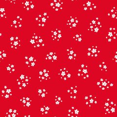 Fototapete Kleine Blumenmuster Weiße Blüten im Liberty Stil Rot  © Olgastocker