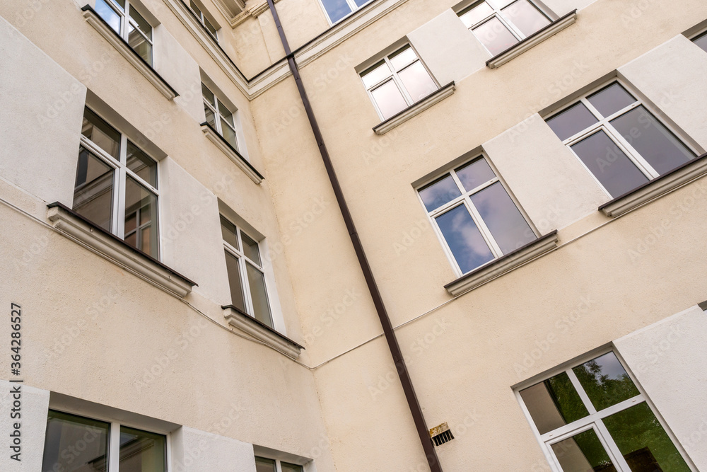 Facade of the old multistory residential building