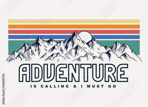 Mountain illustration, outdoor adventure . Vector graphic for t shirt and other uses.