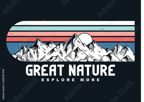 Mountain illustration, outdoor adventure . Vector graphic for t shirt and other uses.