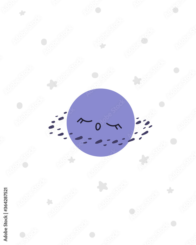 Children's poster on the space theme. Sleeping planet in cartoon style. Vector illustration, poster for children's room Children's poster on the space theme. Sleeping planet in cartoon style. Vector illustration, poster for children's room