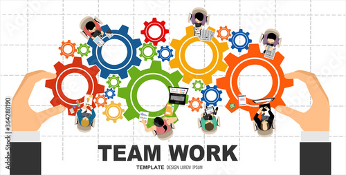Team work gears concept. Team management. Teamwork management. Concepts for business analysis and planning, consulting, team work. Idea of cooperation, togetherness and collaboration.