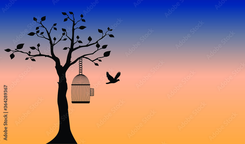 Bird Flying Out of Cage,Freedom Concept,stop cruelty to animals let animals  be free in nature. Stock Vector | Adobe Stock