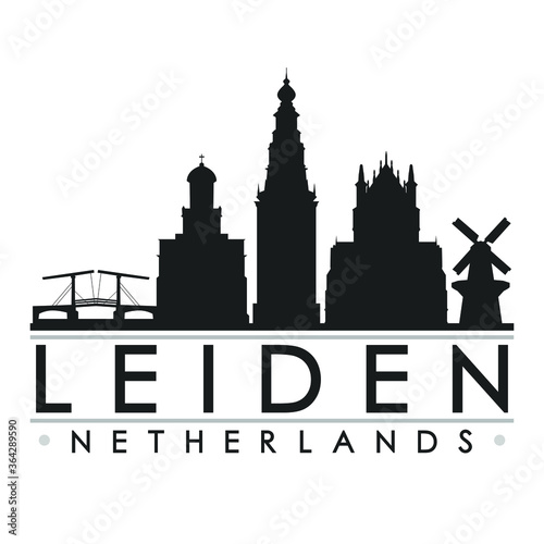 Leiden Netherlands Europe Skyline Silhouette Design City Vector Art Famous Buildings.