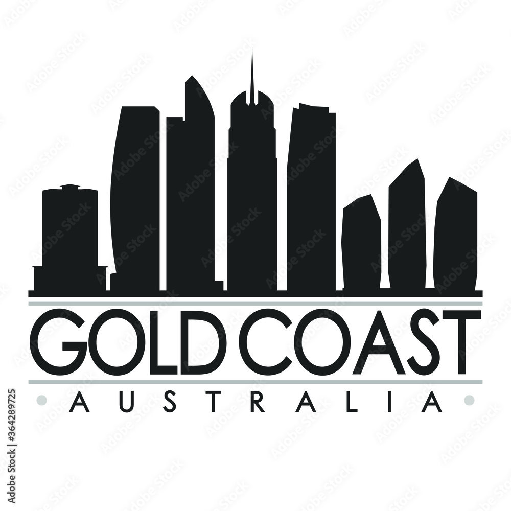 Gold Coast Australia Oceania Skyline Silhouette Design City Vector Art Famous Buildings.