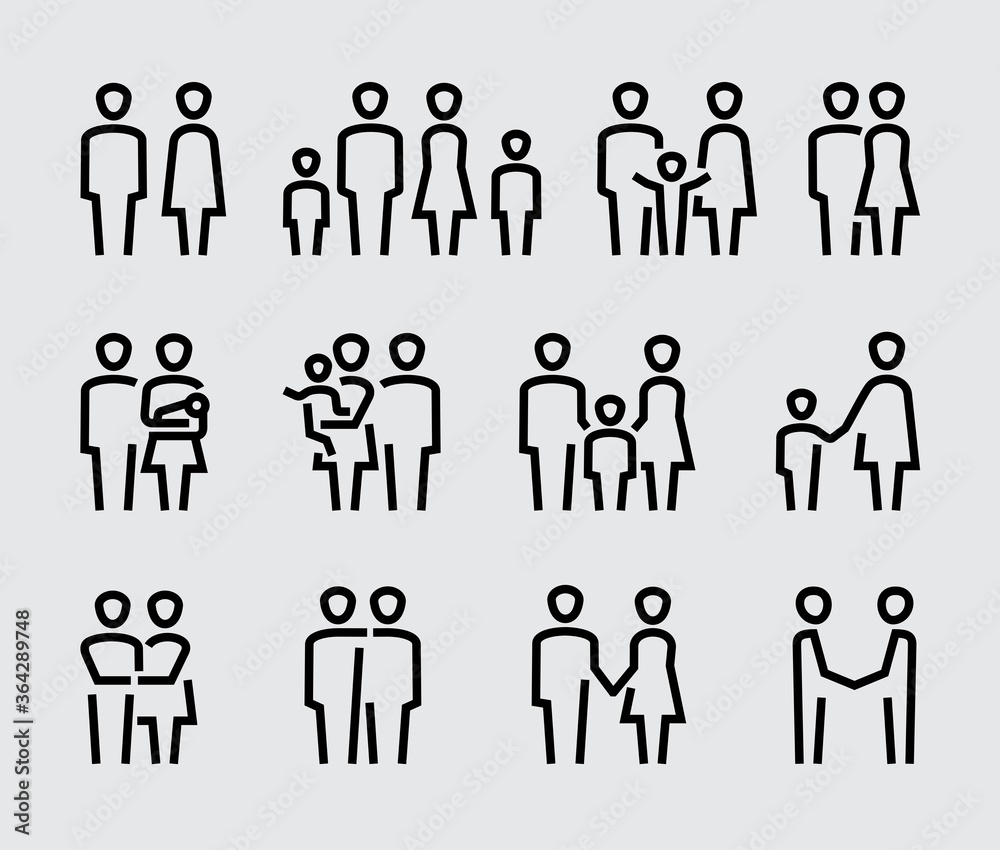Family or couples vector simple icons set in thin line style
Family or couples vector simple icons set in thin line style