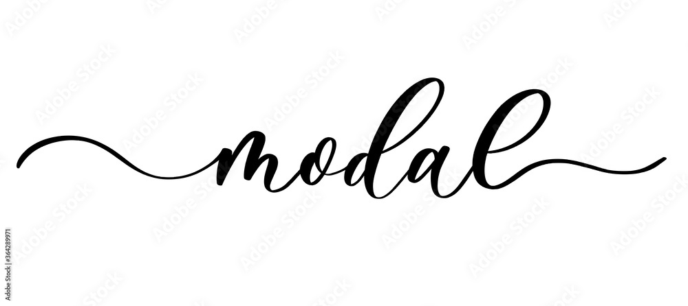 Modal - vector calligraphic inscription with smooth lines for shop fabric and knitting, logo, textile. Modal - vector calligraphic inscription with smooth lines for shop fabric and knitting, logo, textile.