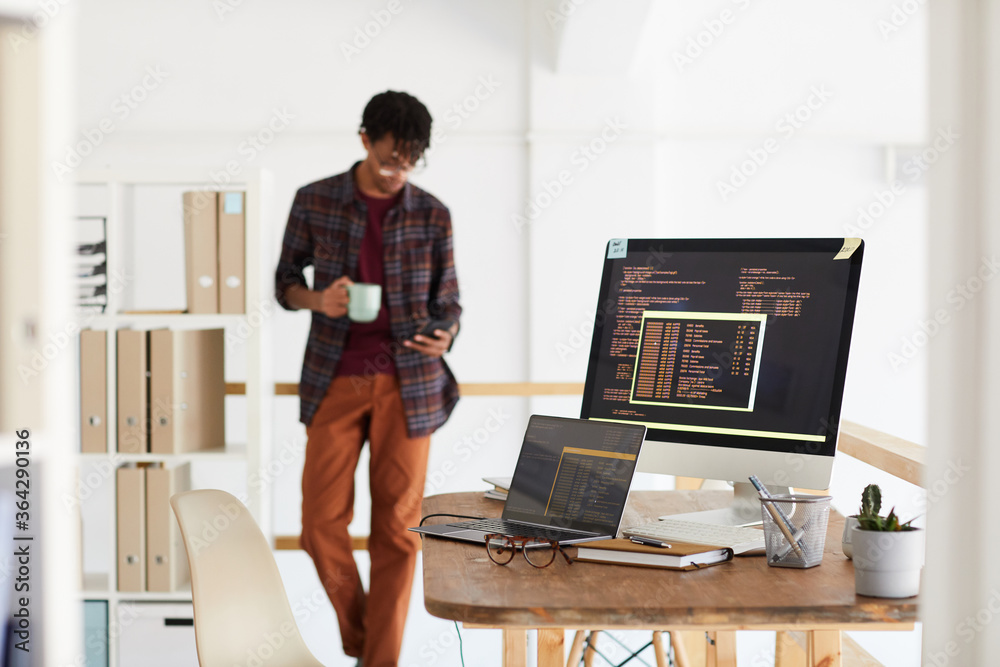 Background image of programming code on computer screen in modern ...
