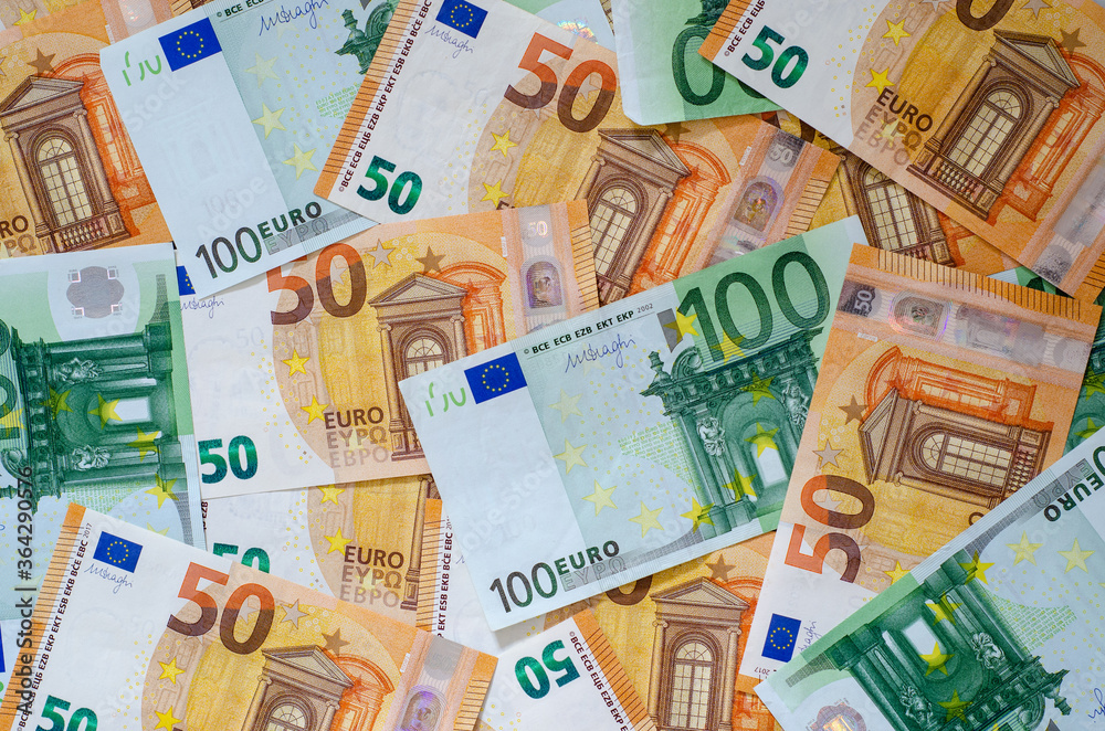 Background of many euro currency notes.