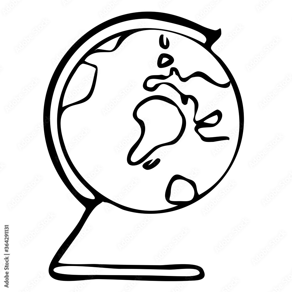 vector illustration in doodle style in black, globe, tattoo, isolate on a white background