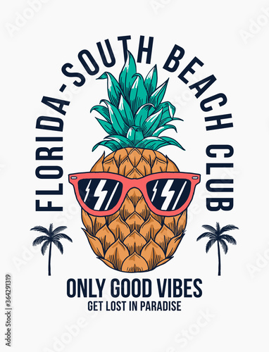 Pineapple with sunglasses vector illustration. For t-shirt prints, posters and other uses.