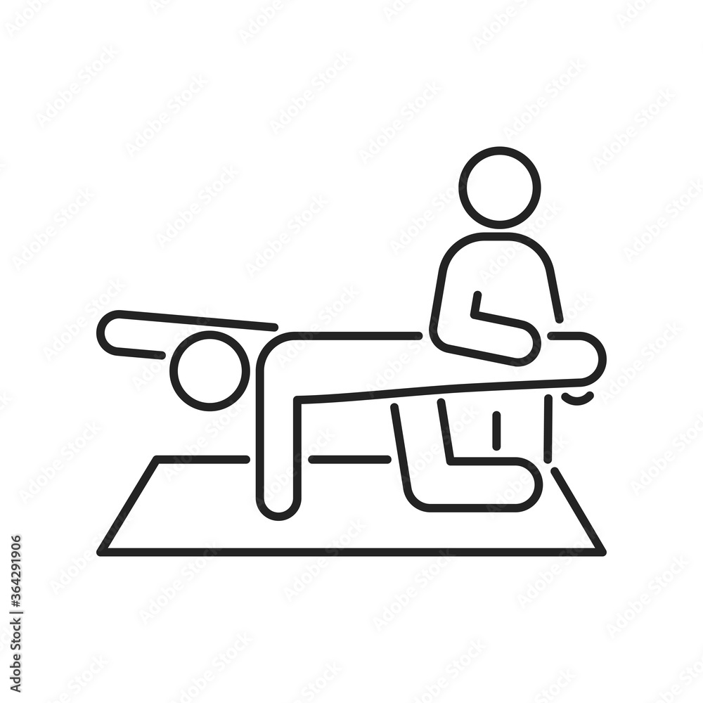 Physiotherapy line black icon. Rehabilitation, therapy concept. Injury treatment.Isolated vector element. Outline pictogram for web page, mobile app, promo.