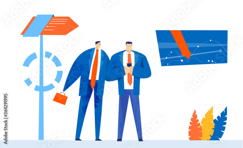 Business people talking and searching with mobile device. Support, help, advisory concept business illustration