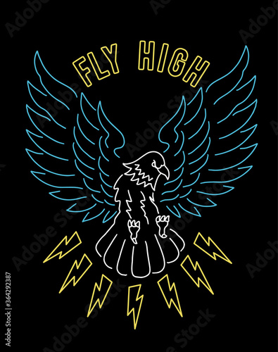 Neon light vector eagle illustration, for t-shirt prints and other uses.