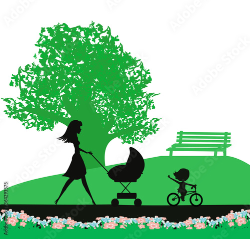 girl with a baby in the park