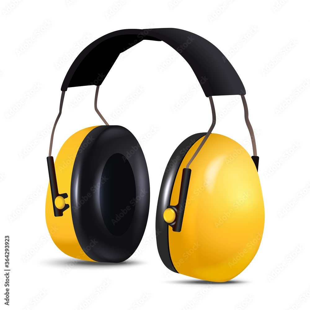 3d realistic vector icon illustration of safety equipment contractor worker headphones, noise protective. Isolated on white background. 3d realistic vector icon illustration of safety equipment contractor worker headphones, noise protective. Isolated on white background.