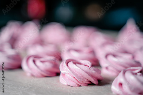 The process of making zephyr marshmallow at pastry shop kitchen.