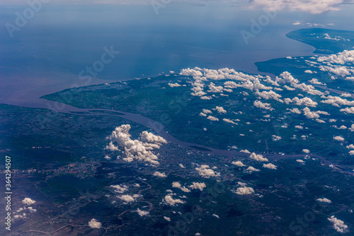 Borneo. Clouds in airplane window