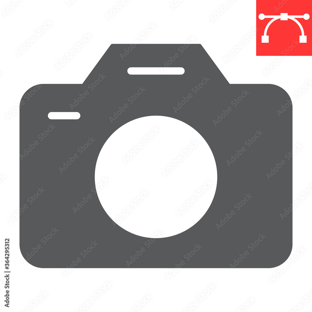 Camera glyph icon, ui and button, photography sign vector graphics, editable stroke solid icon, eps 10. Camera glyph icon, ui and button, photography sign vector graphics, editable stroke solid icon, eps 10.