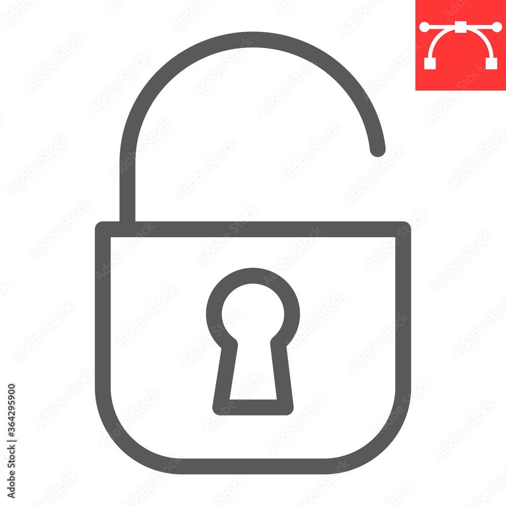 Unlock line icon, ui and button, padlock sign vector graphics, editable stroke linear icon, eps 10. Unlock line icon, ui and button, padlock sign vector graphics, editable stroke linear icon, eps 10.